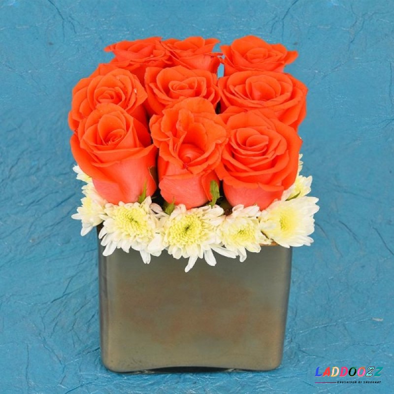 Orange Roses In A Vase Bouquet 